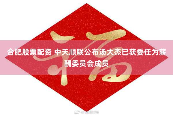 合肥股票配资 中天顺联公布汤大杰已获委任为薪酬委员会成员