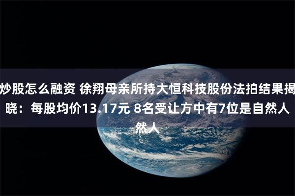 炒股怎么融资 徐翔母亲所持大恒科技股份法拍结果揭晓：每股均价13.17元 8名受让方中有7位是自然人